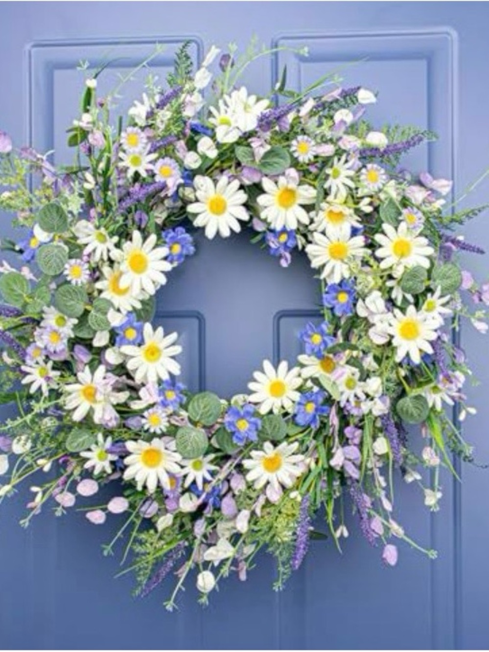 Spring Daisy & Lavender Wreath - White, Yellow, Purple, Green